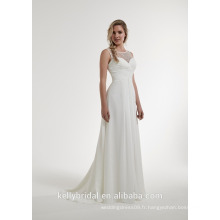 ZM16139 robes de mariée en mousseline de soie de style grec plissé simple taille haute ouvert à l&#39;arrière robes de mariage décontractées en plage